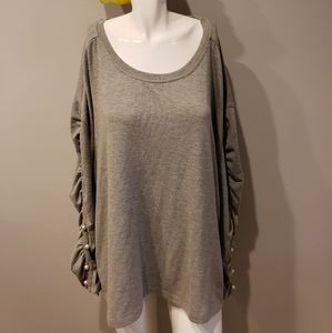 Gray Shirt with Pearl Sleeves Plus Sizs
